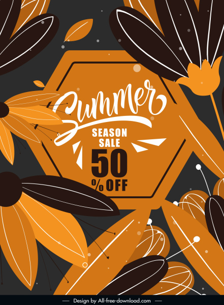 Sommer Verkauf Banner Vorlage dunkle klassische flache Blütenblätter