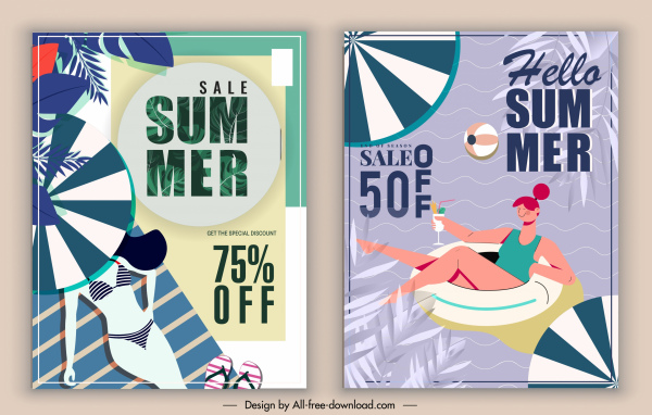 venda de verão banners decoração de elementos de férias de praia