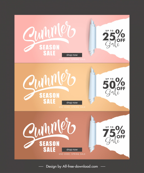 spanduk penjualan musim panas bentuk horizontal 3d kertas compang-camping