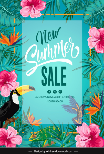 여름 판매 포스터 템플릿 다채로운 꽃 야생 종