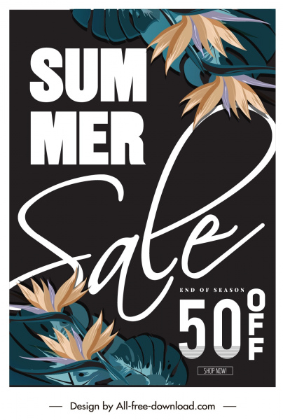 musim panas penjualan poster template dekorasi bunga klasik gelap
