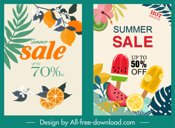 Летняя продажа плакат шаблоны красочные фрукты мороженое