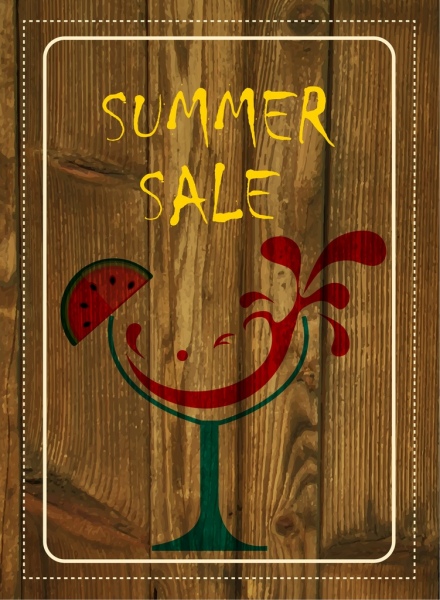 夏季销售横幅棕色木制背景西瓜装饰