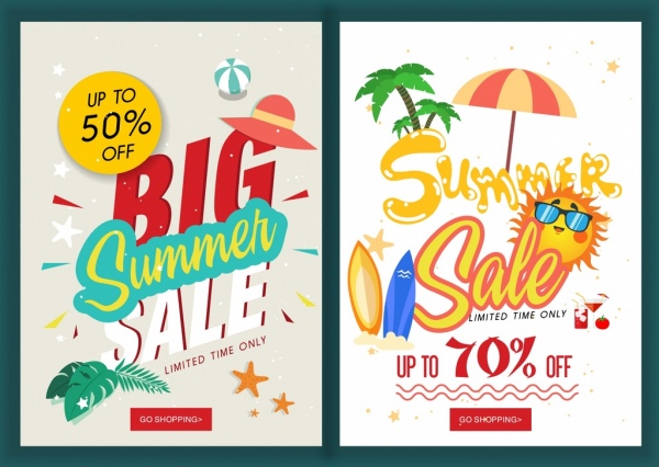 banners de vendas de verão praia decoração de ícones