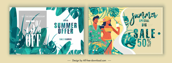 faixas de vendas de verão colorido clássico deixa decoração de turistas