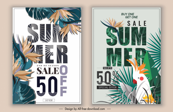 vendas de verão pôsteres de decoração de elementos da floresta tropical