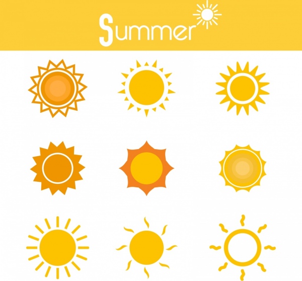 mùa hè trời biểu tượng vòng tròn màu vàng khác nhau cô lập