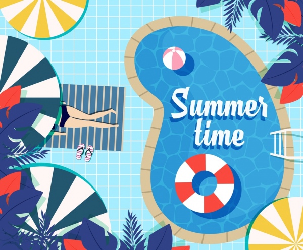 czas letni basen tle parasol boja ikony