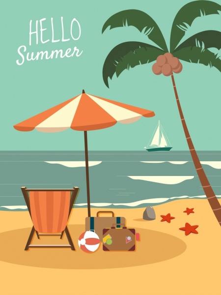 夏季时间横幅海滩旅行图标经典设计