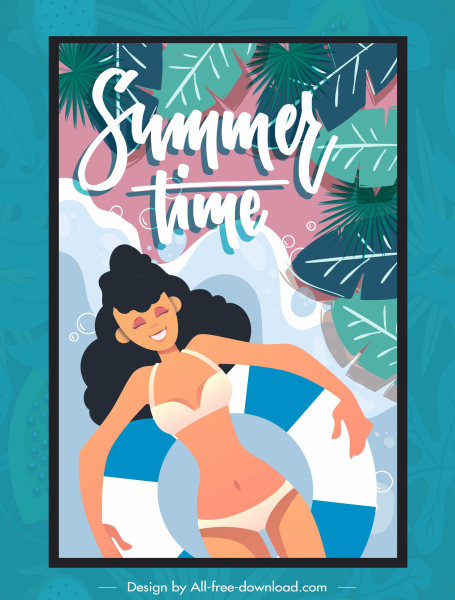 Sommer Zeit Banner entspannen Bikini Mädchen Skizze