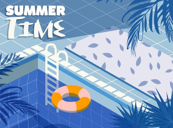 夏季时间横幅游泳池图标装饰