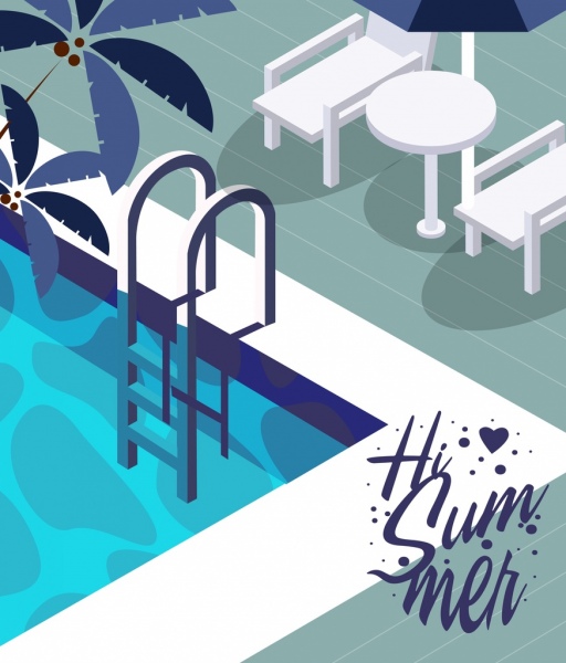 夏季時間橫幅3d 設計游泳池圖示