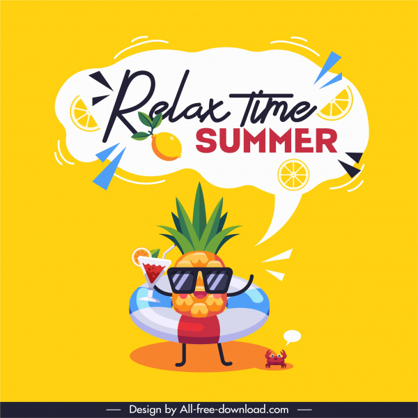 póster de verano divertido boceto de piña estilizado