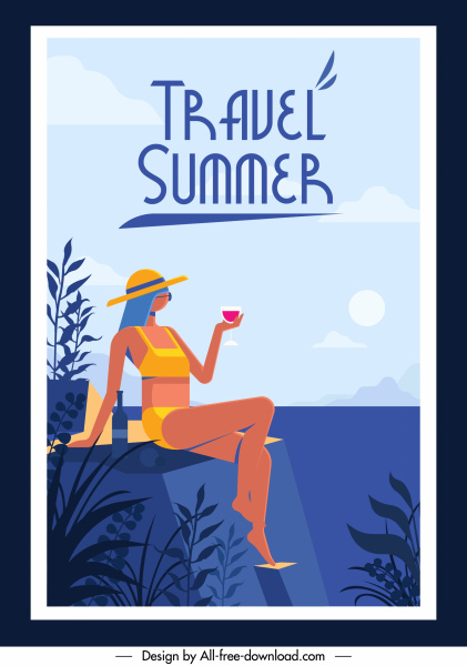 Sommer Reise Banner entspannende Bikini Mädchen Skizze