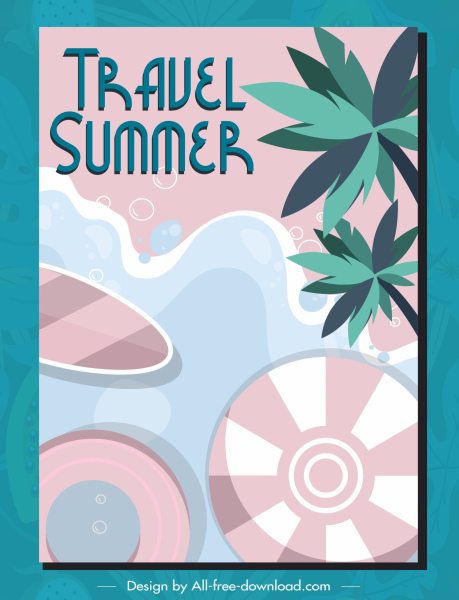letni plakat podróży morska scena klasyczny płaski design