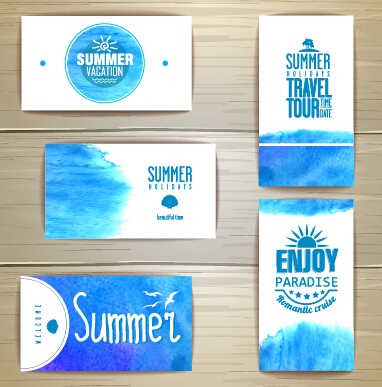 夏旅行水彩画カード ベクトル