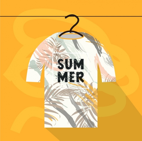 Sommer-T-Shirt-Vorlage Blattsymbolskizze