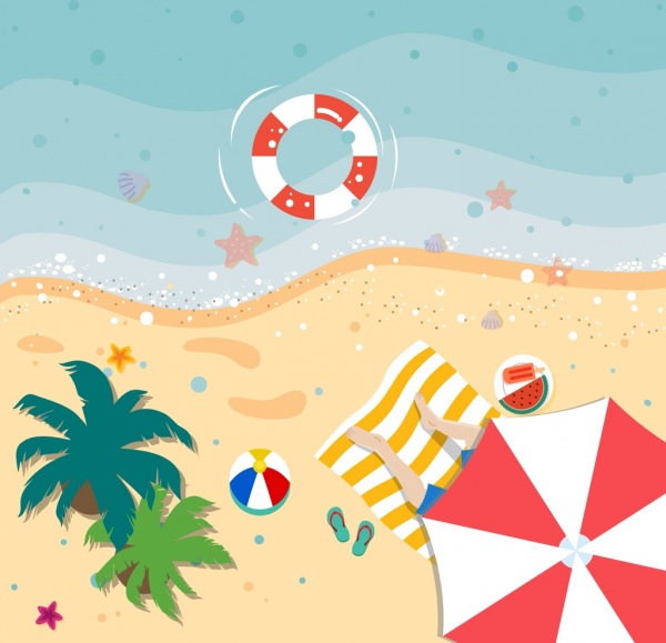 летние каникулы, рисование высокий вид Пляж декорации