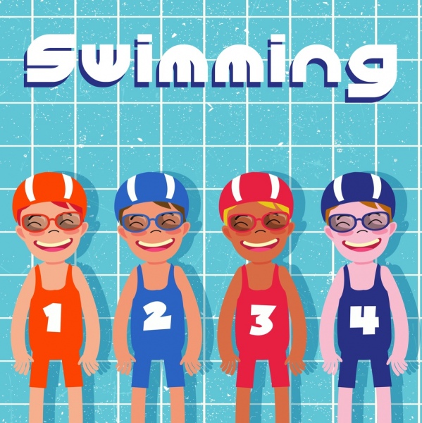 enfants heureux de Summertime fond en icônes de maillot de bain