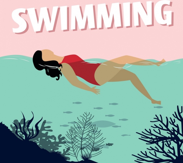 ฤดูร้อนพื้นหลังไอคอนผู้หญิงชายหาดว่ายน้ำสีการ์ตูน