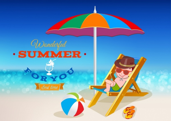 musim panas banner santai anak laki-laki pantai payung ikon
