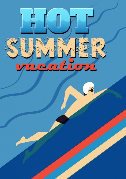 夏季橫幅游泳者圖示文本裝飾