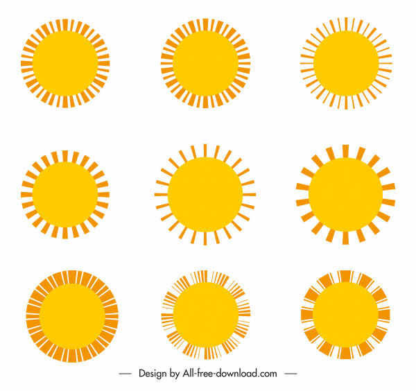 солнечные иконки коллекция плоские круги формы