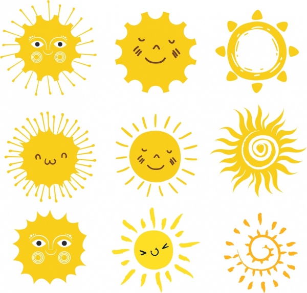 uma decoração do círculo amarelo coleção ícones sol estilizado design