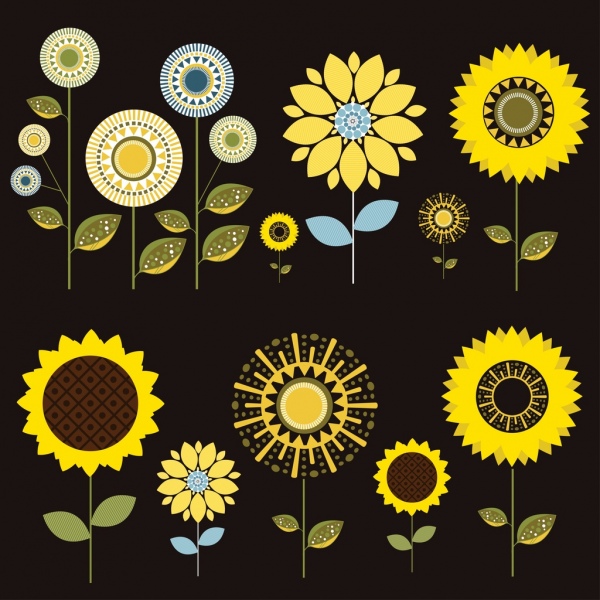 Sunflower Design Elemente dunkle farbige flache Bauform