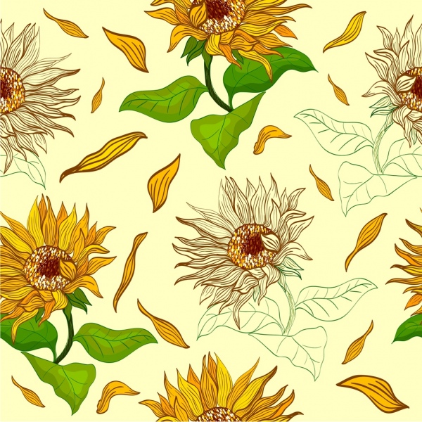 Bunga Matahari Latar Belakang Berulang Ikon Beraneka Warna Sketsa Vektor Icon Vektor Gratis Download Gratis