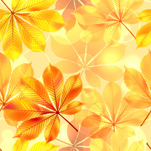 Sunlight With Autumn Leaves Seamless Pattern Vector