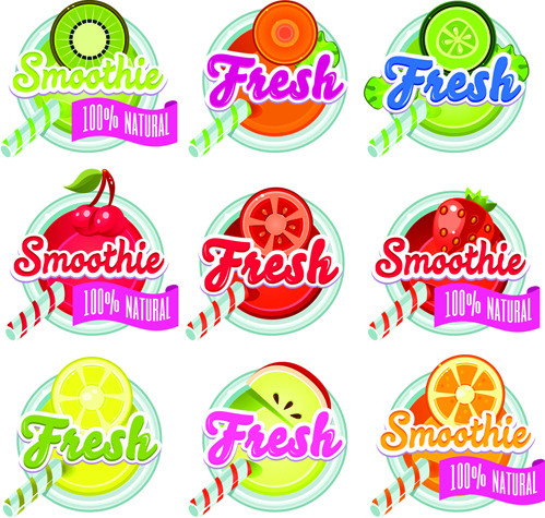 Sunner Obst Getränke frische Etiketten Vektor
