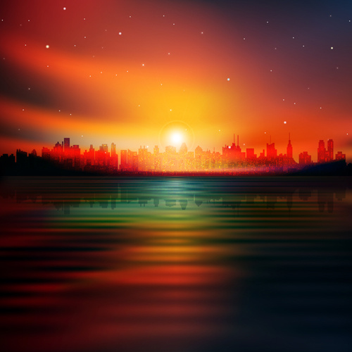 夕日の風景の背景のベクトル