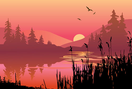 schöner Sonnenuntergang Landschaften Vektor-Hintergrund