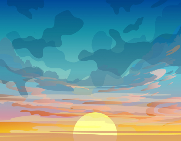 langit matahari terbenam yang berwarna-warni desain klasik lukisan
