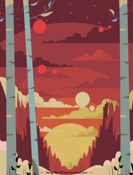 Sonnenuntergang Himmel Szene Malen buntes klassisches design Sonnenuntergang Himmel Szene Malen buntes klassisches design