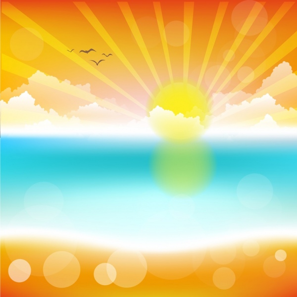 陽光山水繪畫明亮多彩景設計