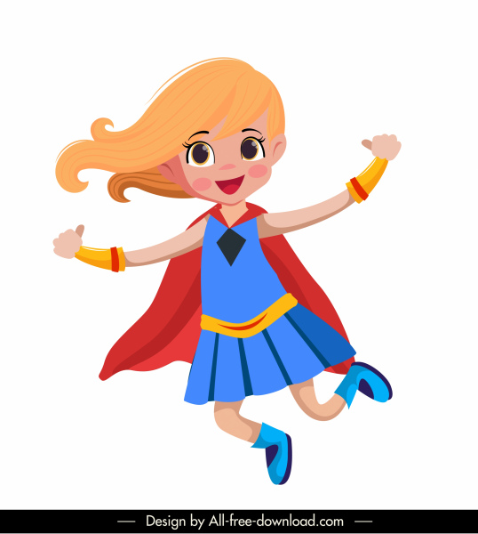 Super heroin icon gembira gadis sketsa karakter kartun