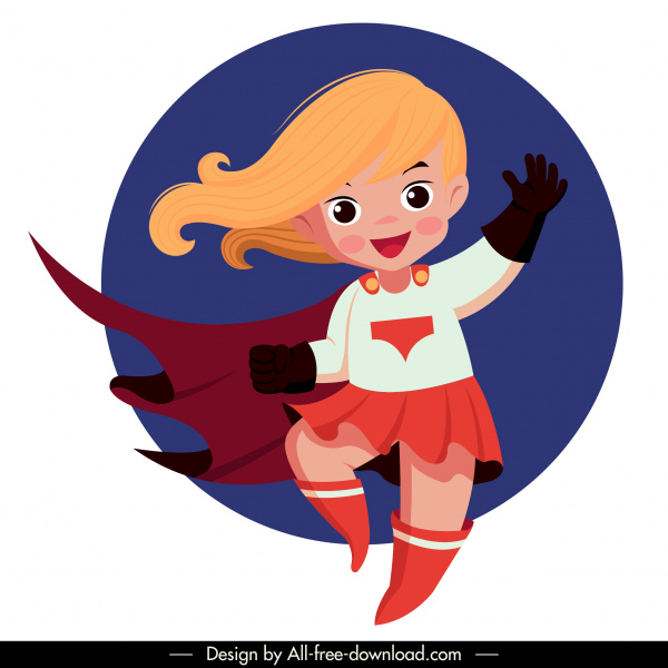 Super anak ikon lucu gadis sketsa karakter kartun