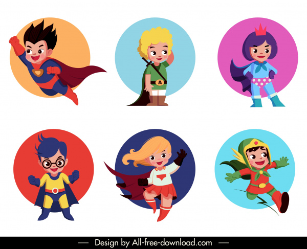 Super Kids Icons Cute Cartoon Characters Sketch-vector People-free Vector  Free Download
