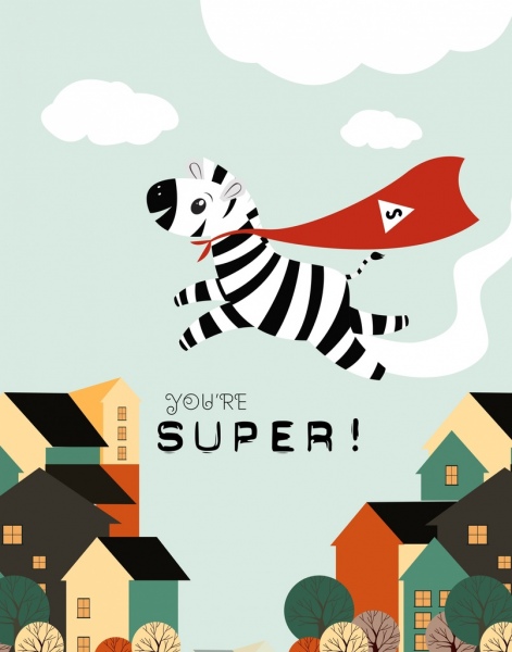 Super zebra menggambar kartun lucu desain