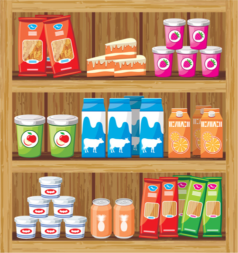 supermarket showcase dan makanan vector set