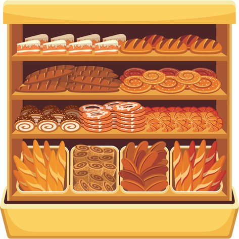 Supermarkt-Showcase und Lebensmittel-Vektor-set