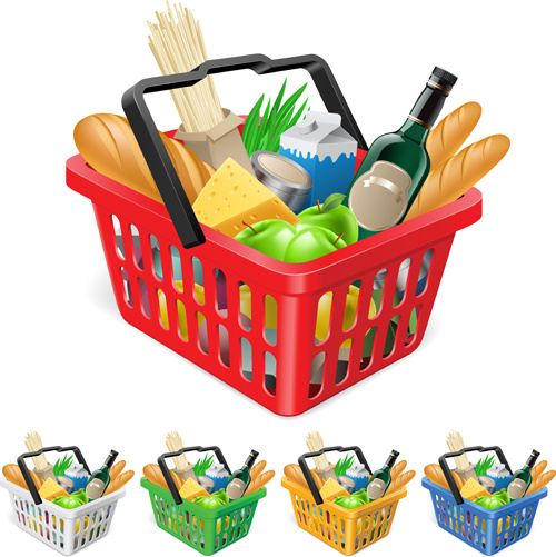 supermercados de compras cesta com vetor de comida