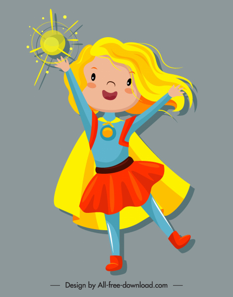 caractère de dessin animé magique d'enfant d'icône de superwoman