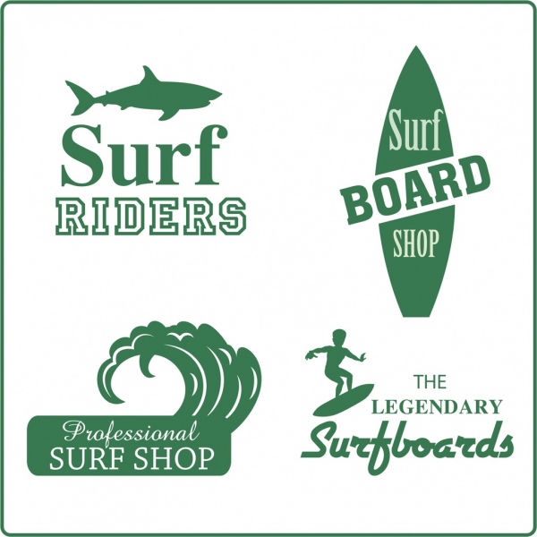 магазин для серфинга логотипы зеленый силуэт дизайн