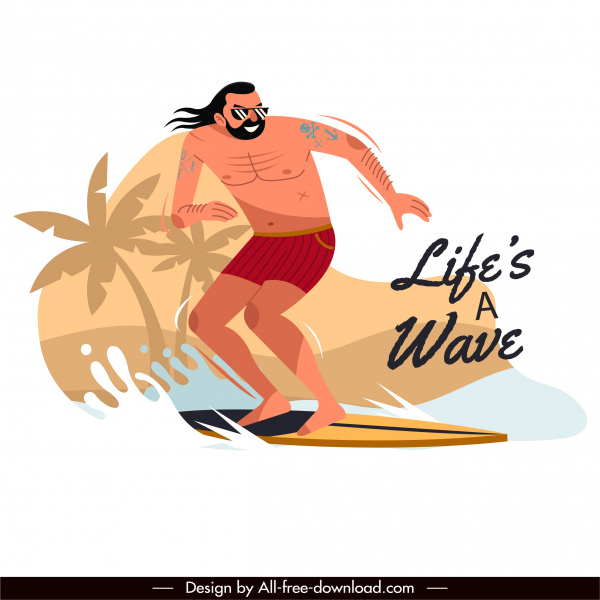 Surfen Aktivität Banner dynamische Cartoon Skizze