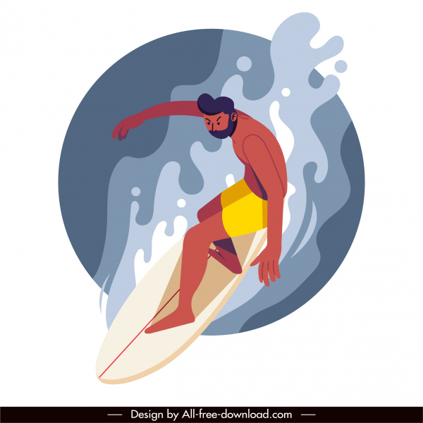 atividade de surfe pintura dinâmica design personagem desenho animado