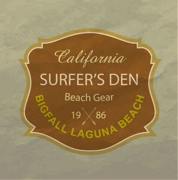 Серфинг клуб логотип классический коричневый дизайн тексты декор
