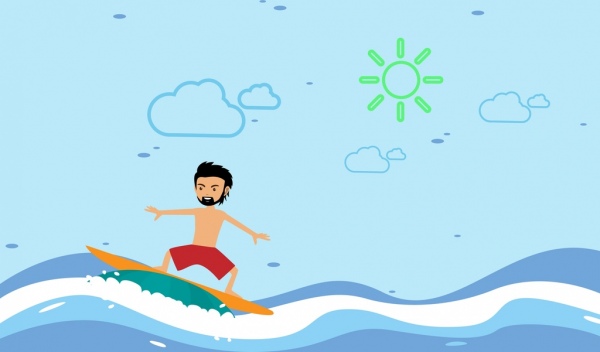 conception de surf homme thème coloré style de dessin animé